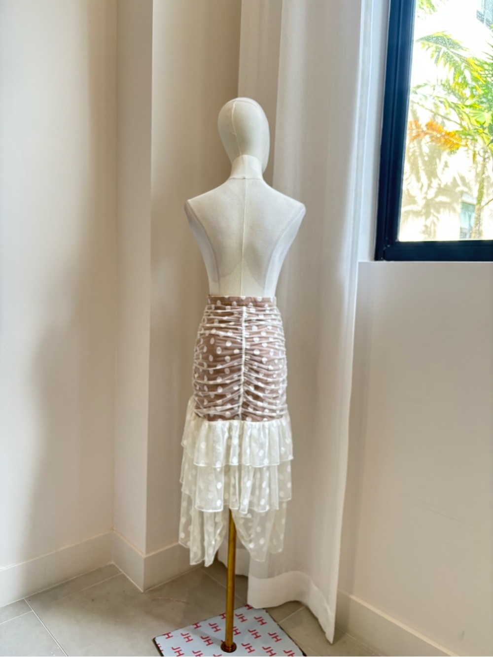 Majorelle Revolve Polka Dot Ruched Asymmetrical Ruffle Midi Skirt - Picture 3 of 7